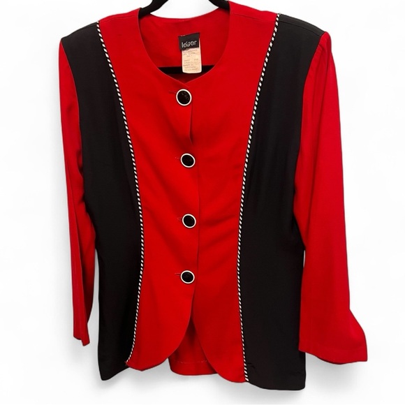 Vintage 1980s Leger blazer, red and black with piping size large, USA made - Picture 1 of 13